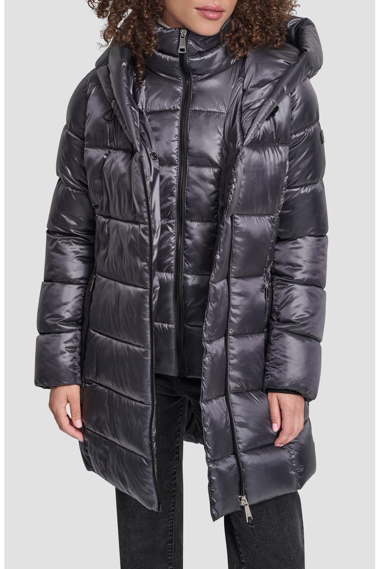 Asymmetric Bib Packable Quilted Coat, Alternate, color, TITAN