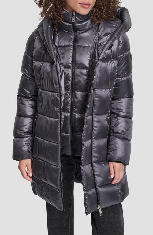 Dkny Asymmetric Bib Packable Quilted Coat In Blue