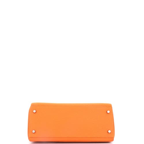 Pre-owned Hermes Hermes Kelly Handbag Orange Clemence With Palladium Hardware 28 In Orange