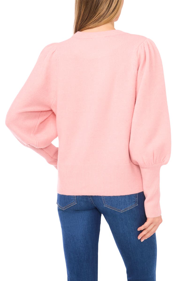 CeCe Faux Pearl Heart Embellished Crewneck Sweater, Alternate, color, Coral Blush