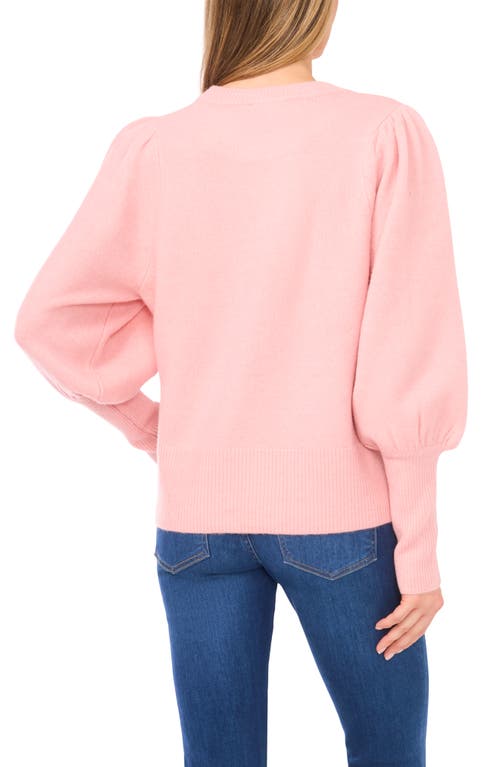 Cece Faux Pearl Heart Embellished Crewneck Sweater In Pink