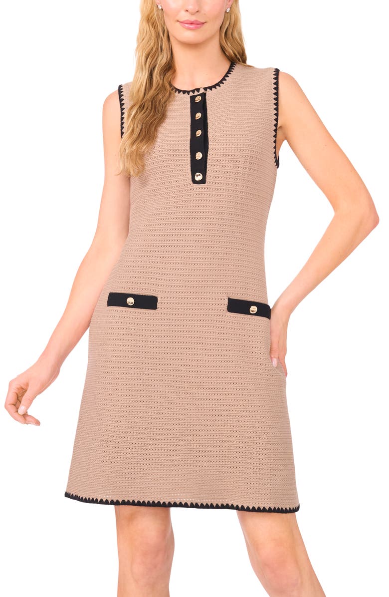 Ted Baker Contrast Detail Open Stitch Cotton Blend Sweater Minidress, Alternate, color, Khaki Taupe