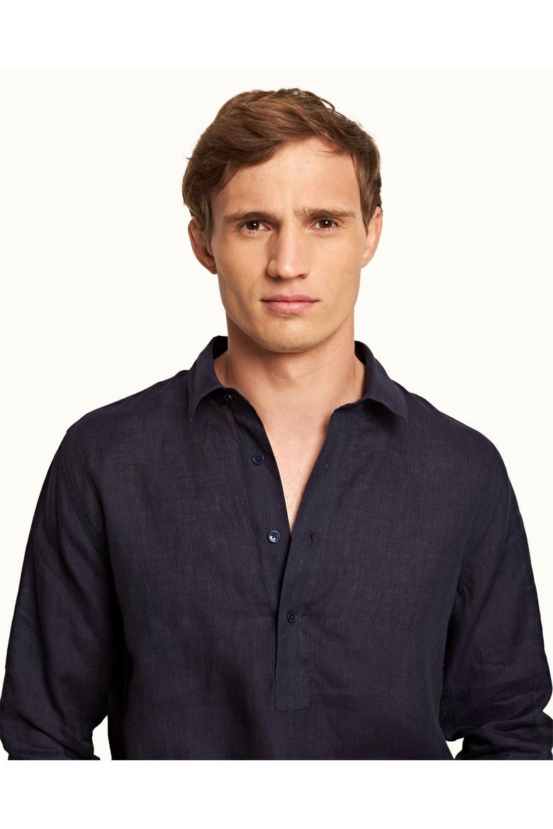 Percy Linen Classic Collar Overhead Linen Shirt, Alternate, color, Dark Navy
