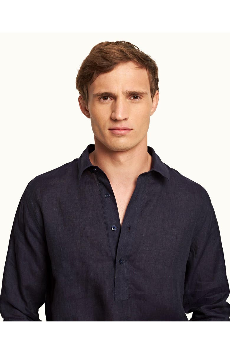 Orlebar Brown Percy Linen Classic Collar Overhead Linen Shirt, Alternate, color, Dark Navy