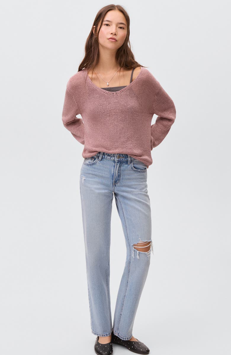 MANGO TEEN Open Stitch Crewneck Sweater, Alternate, color, Pale Pink