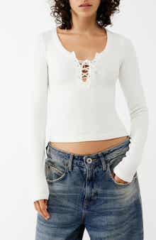 BDG Urban Outfitters Knockout Long Sleeve Tie Front Crop Top