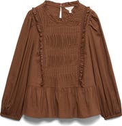 PER UNA BY M&S Pleated Ruffle Trim Cotton Peplum Top