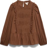 PER UNA BY M&S Pleated Ruffle Trim Cotton Peplum Top