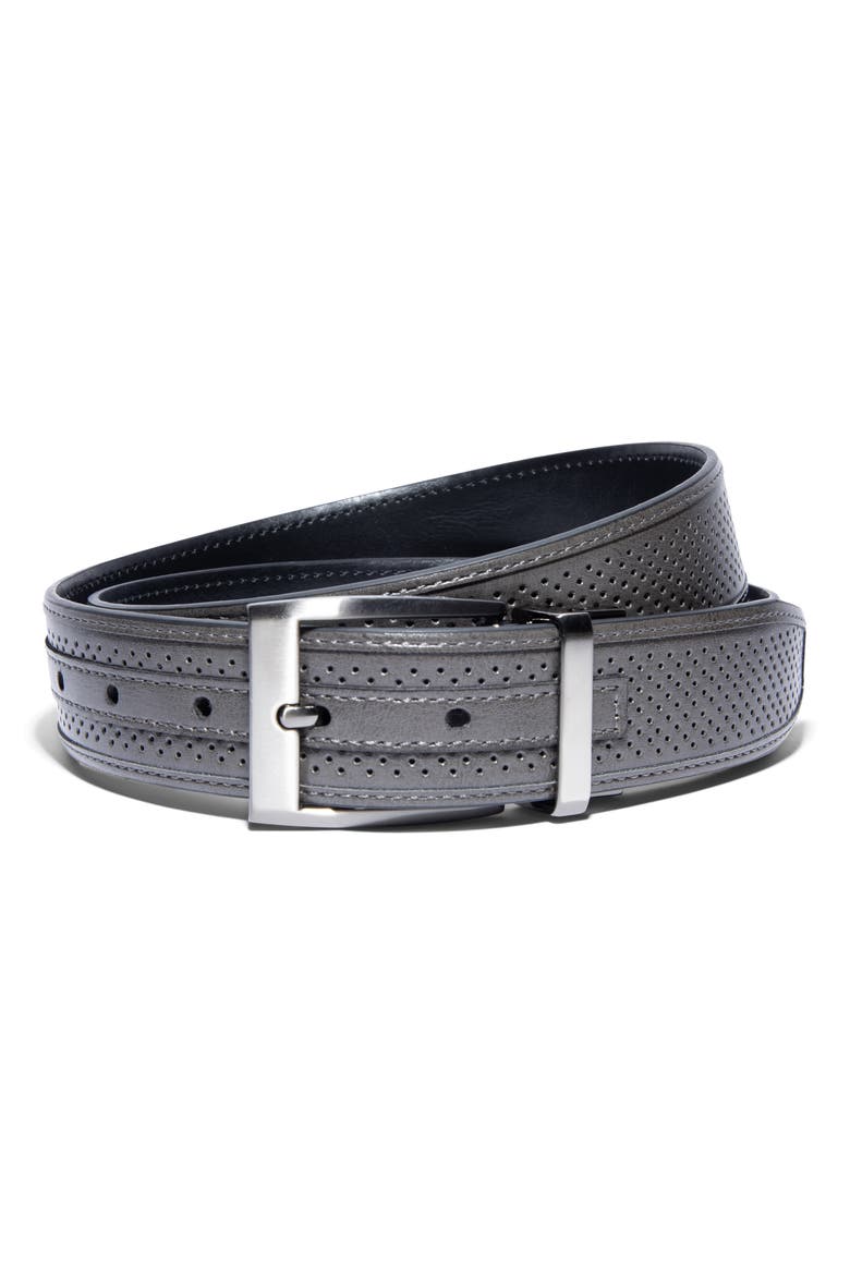 Tour Perforated & Smooth Reversible Leather Belt, Alternate, color, GREY/ BLACK