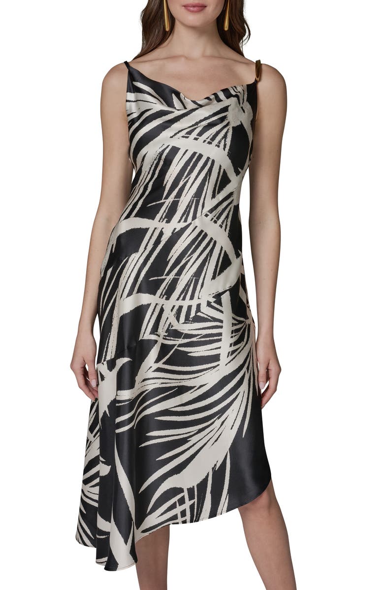 Donna Karan New York Print Cowl Neck Asymmetric Midi Dress, Alternate, color, 