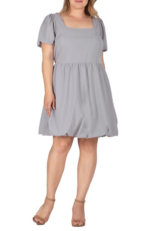 Puff Sleeve Bubble Hem Dress (Plus Size)