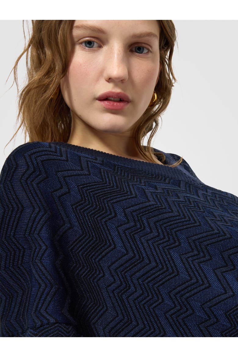 Zig Zag Viscose And Wool V-neck Sweater, Alternate, color, Navy Blue