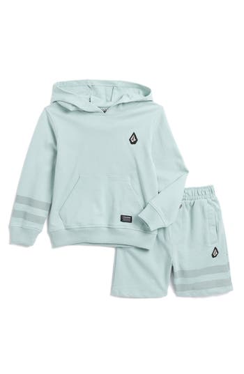 Volcom Kids' French Terry Hoodie & Shorts Set In Mint