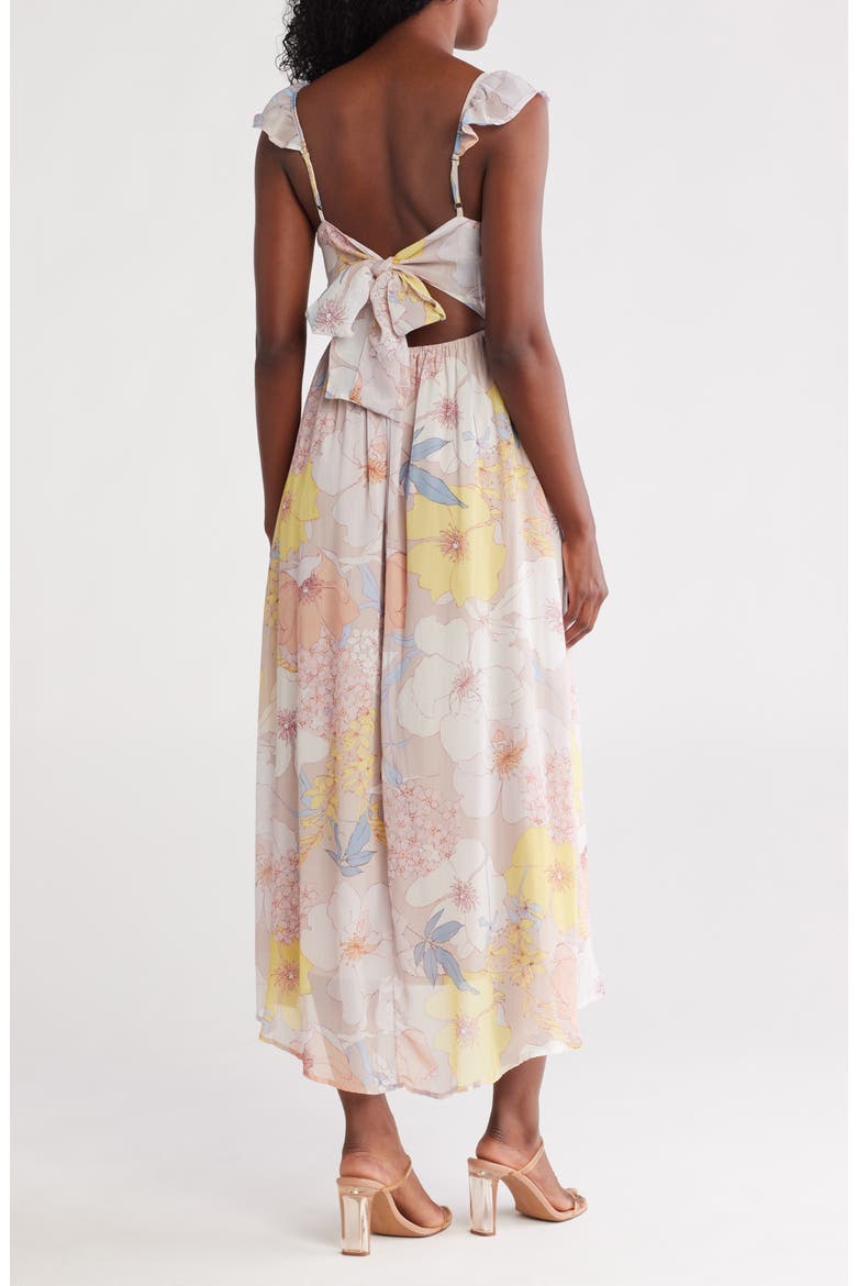Floral Open Back Tie Maxi Dress, Alternate, color, NATURAL/ BLUE
