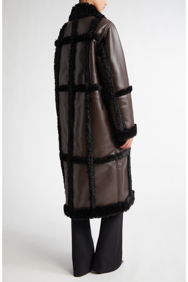 Patrice Faux Leather Coat with Faux Shearling Trim, Alternate, color, DARK BROWN/ BLACK