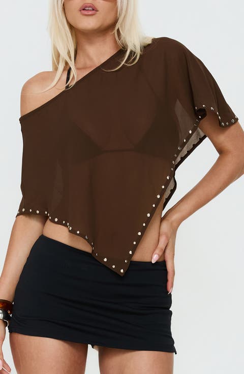 Safe Space Studded One Shoulder Poncho