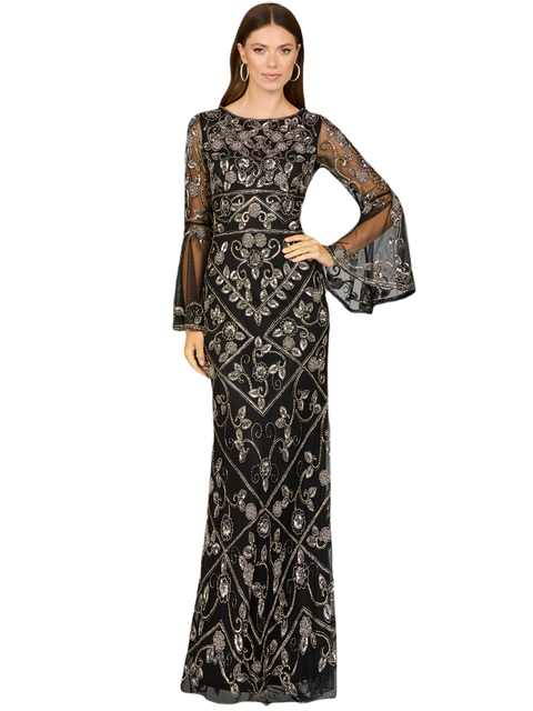 Bell Sleeved High Neck Beaded Gown