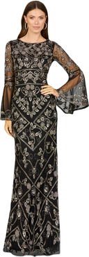 LARA New York Bell Sleeved High Neck Beaded Gown