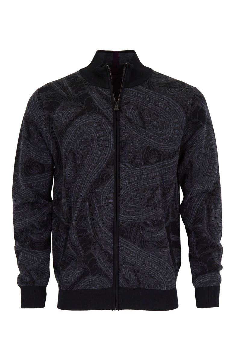 Lords of Harlech Frederick Merino Wool Full Zip Cardigan, Main, color, Badalona Charcoal
