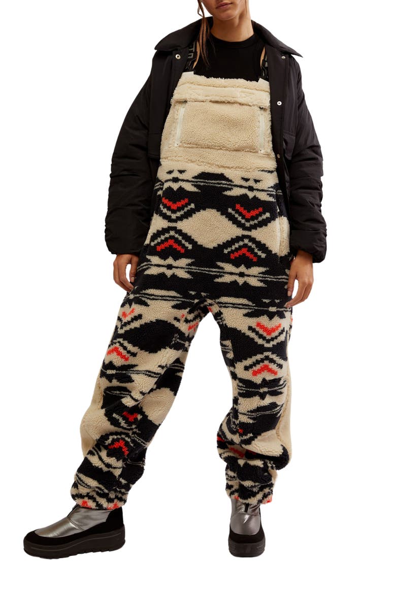 FP Movement Hit the Slopes Fleece Overalls, Main, color, BLACK FAIRISLE COMBO