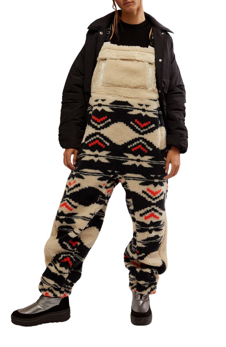 Free People FP Movement Hit the Slopes Fleece Overalls, Main, color, Black Fairisle Combo