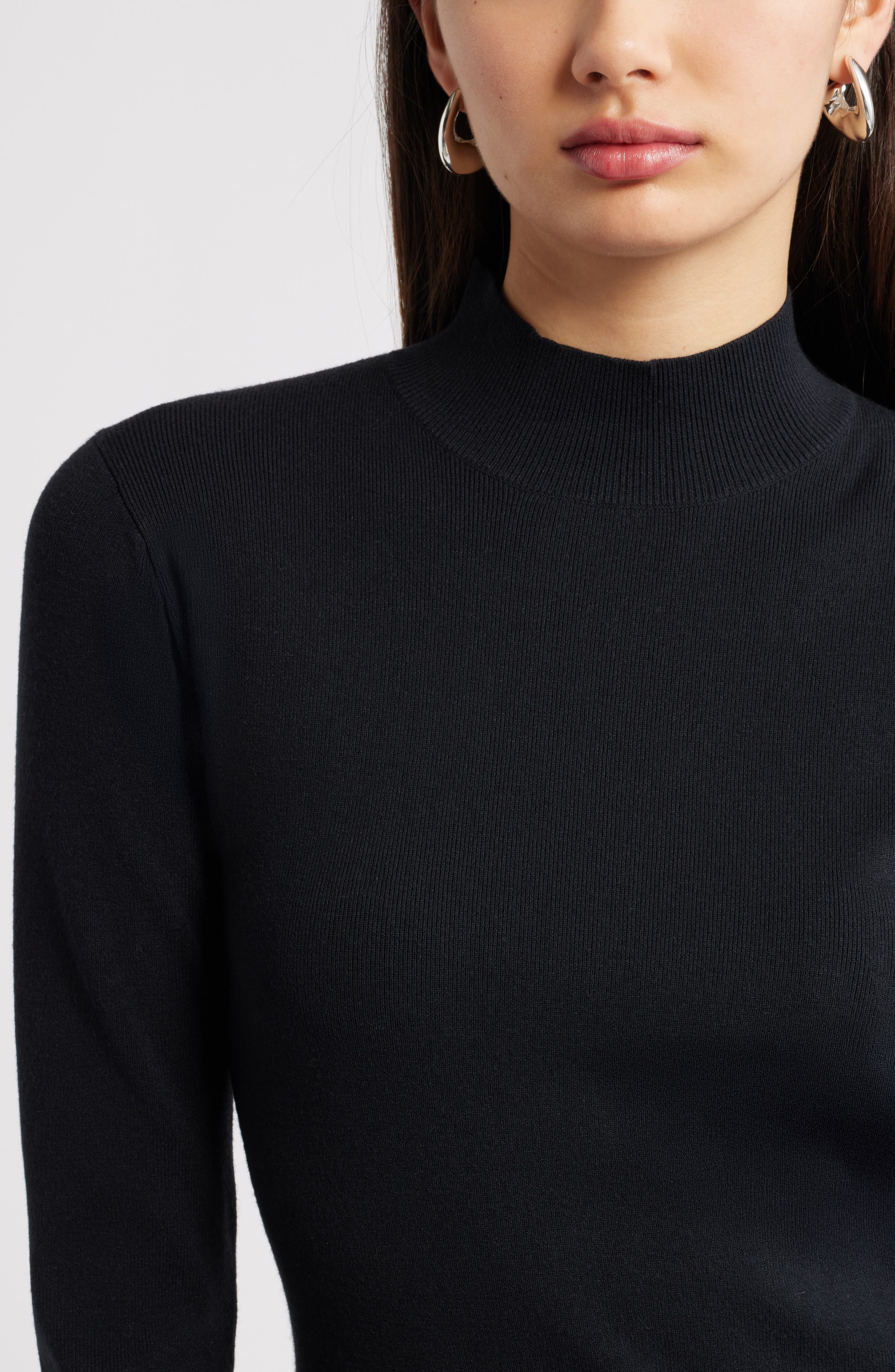 mock neck long sleeve fit & flare sweater dress Mock Neck Long Sleeve Sweater Dress (Women)