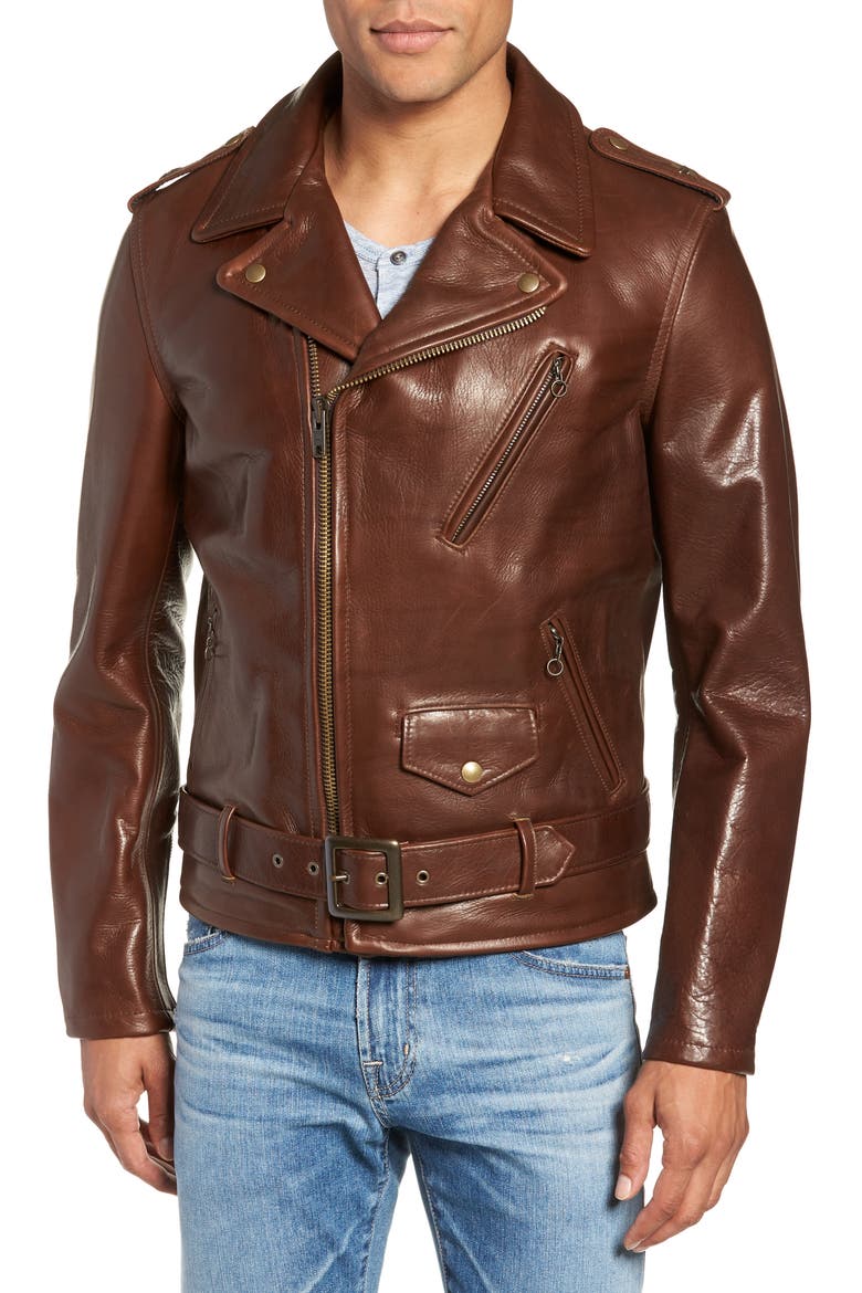 '50s Cowhide Leather Moto Jacket, Alternate, color, BROWN