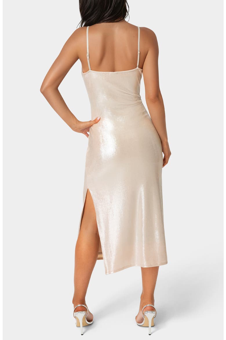 Foil Metallic Midi Dress, Alternate, color, BEIGE SILVER