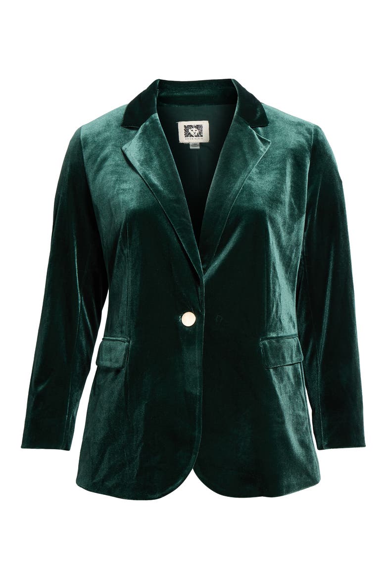 One-Button Notch Collar Velvet Blazer, Alternate, color, PINE FOREST