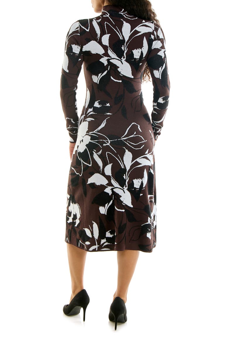 Long Sleeve Fit & Flare Midi Sweater Dress, Alternate, color, CHOCOLATE MULTI