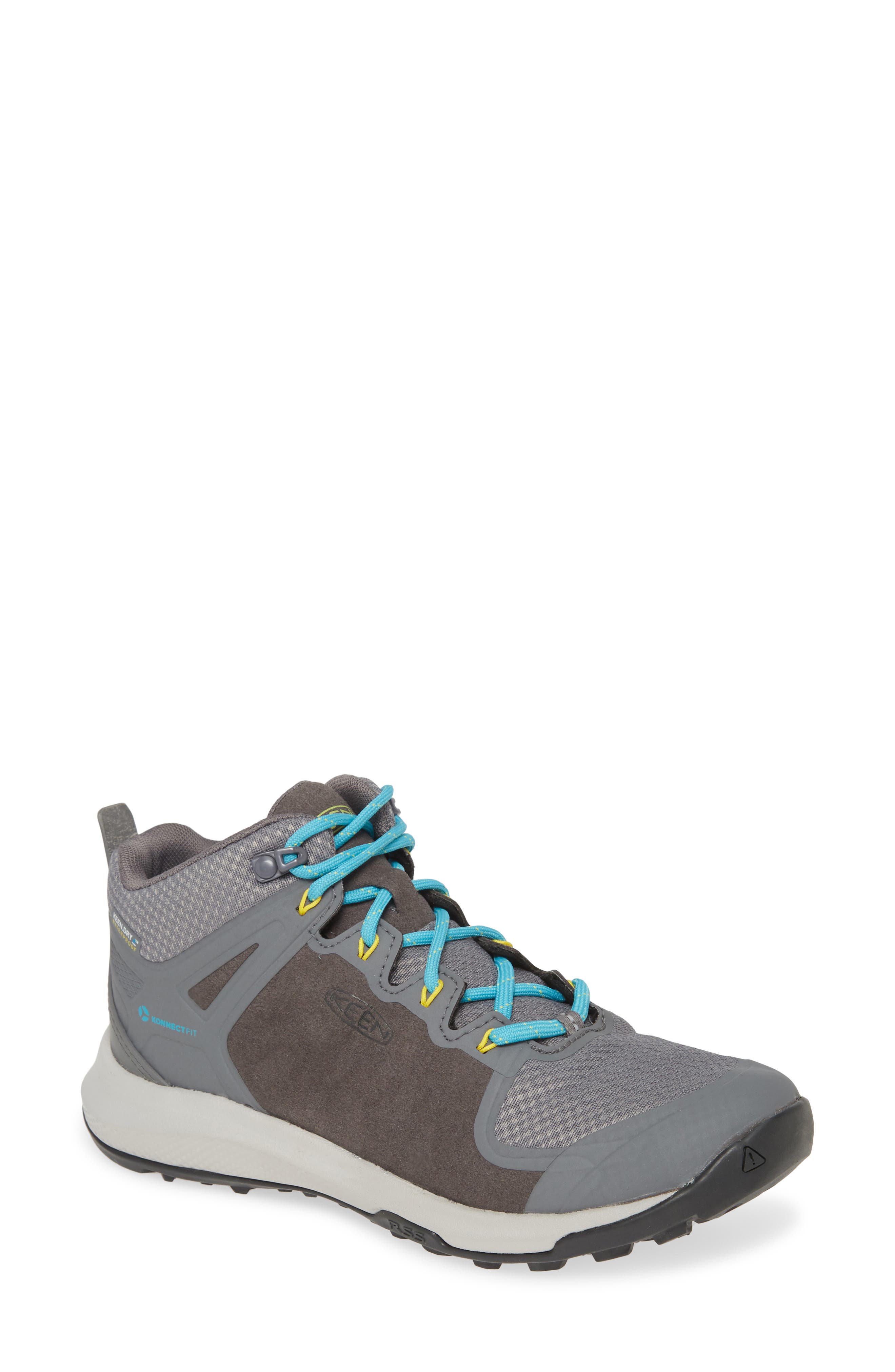 Explore Waterproof Mid Top Trail Shoe, Main, color, STEEL GREY/ BRIGHT TURQUOISE
