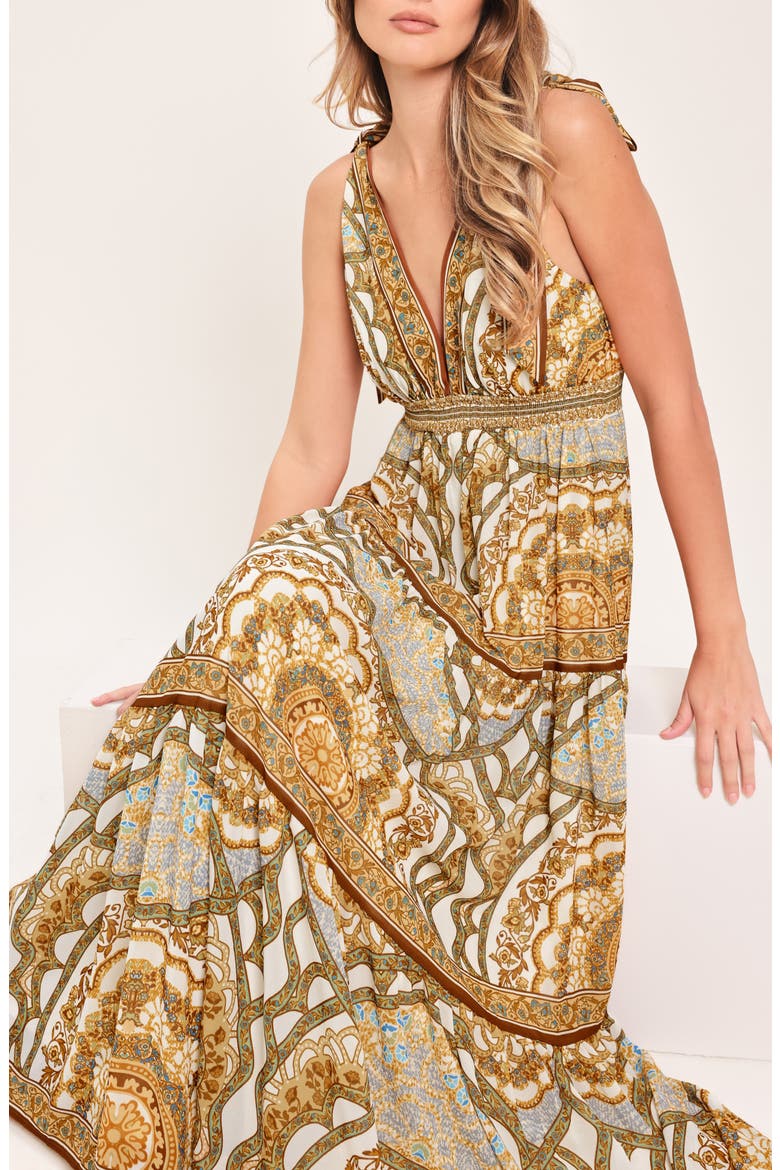 Shoulder Tie Maxi Dress, Alternate, color, NEUTRAL MULTI