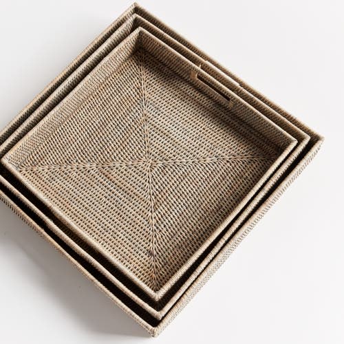 Napa Home & Garden Burma Rattan Ottoman Decorative Trays Set Of 3 In Brown
