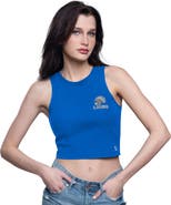 STARTER Women's Starter  Blue Detroit Lions Show Up Cropped Tank Top