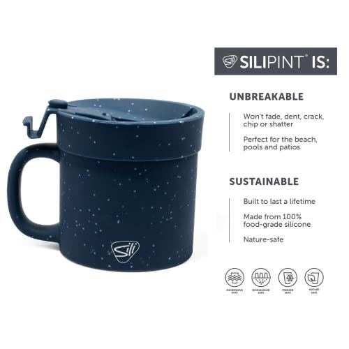 Silipint 2 Pack 16oz Silicone Coffee Mug W/ Lid, Speckled Blue