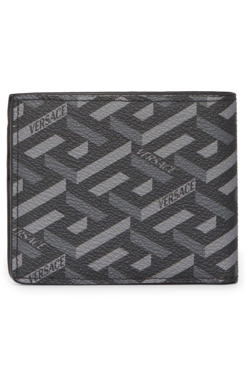 Versace Greca Monogram Faux Leather Wallet, Alternate, color, 