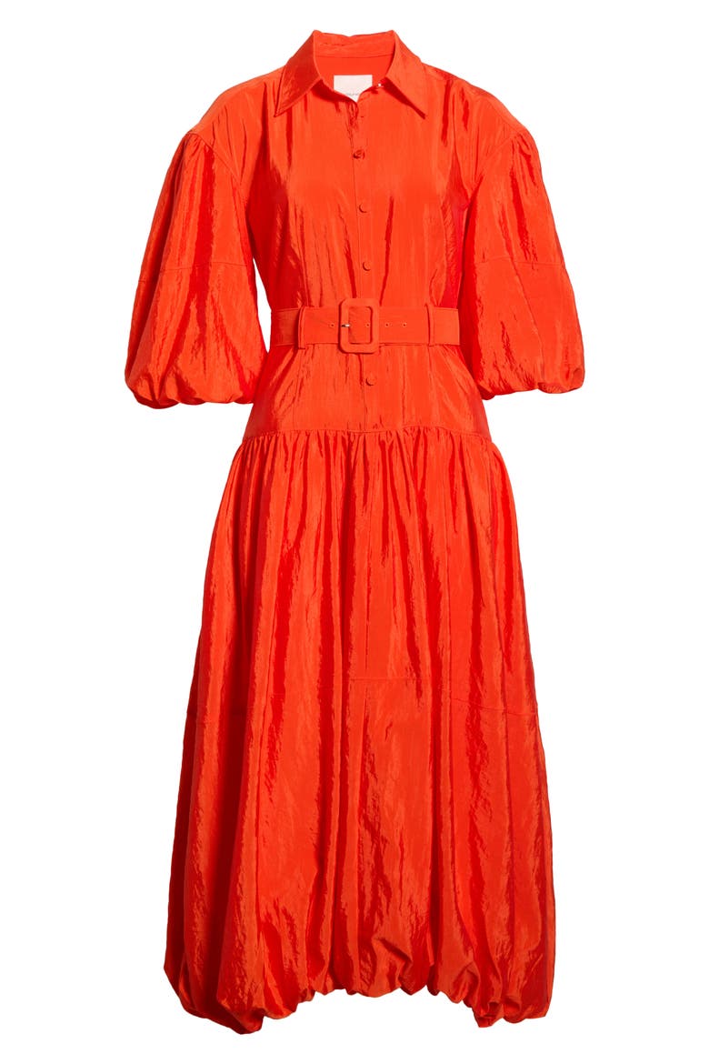 Daliah Belted Puff Sleeve Shirtdress, Alternate, color, RED TANGERINE