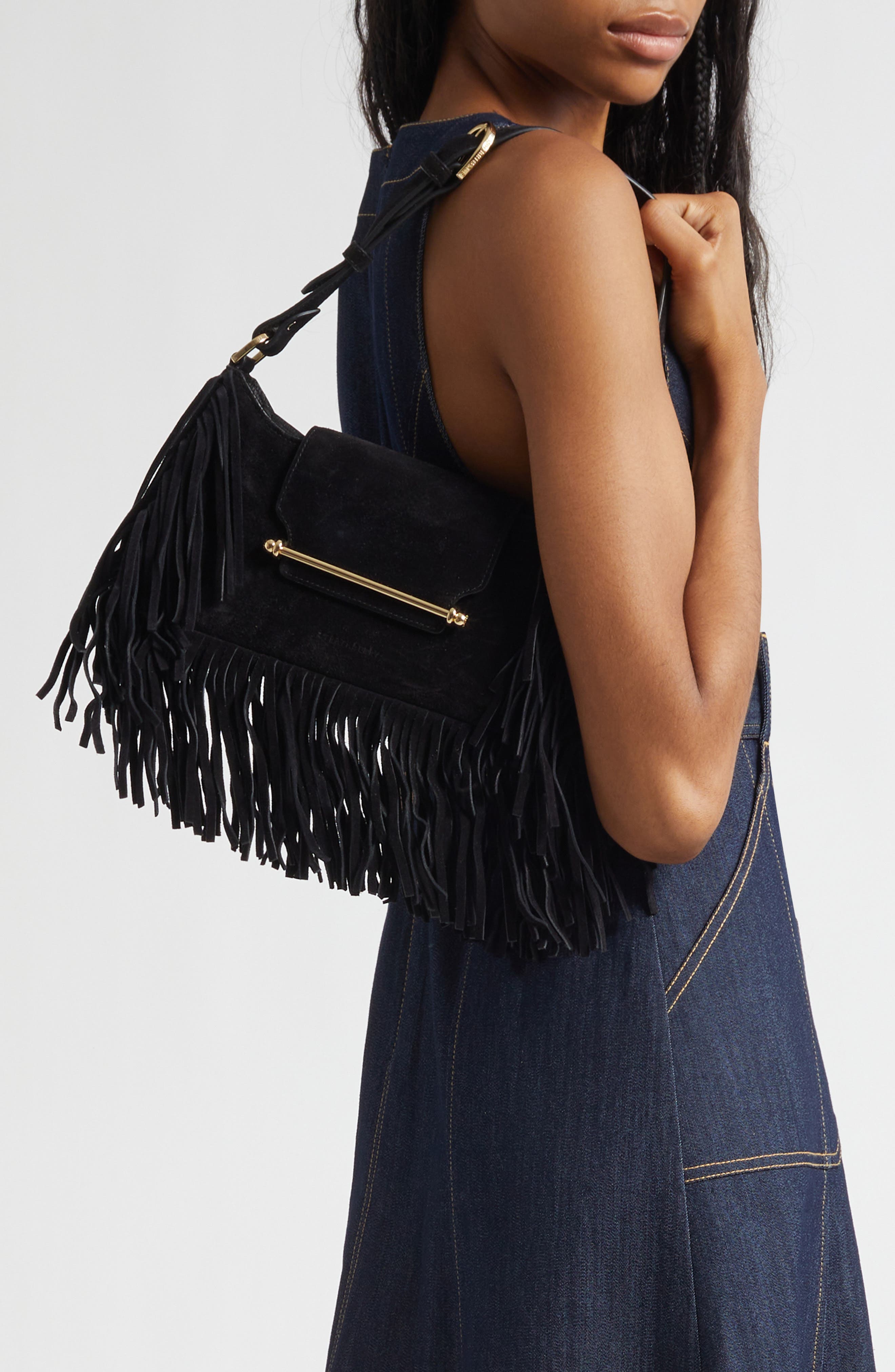 Strathberry x Cinq à Sept Multrees Fringe Suede Hobo Bag, Alternate, color, 