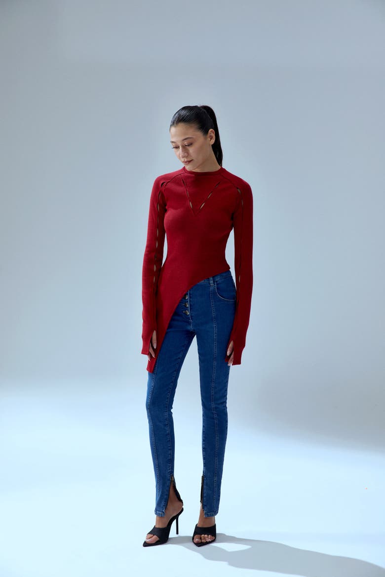 Your *Itch 2 Tones Rib Long Sleeve Top, Alternate, color, Red