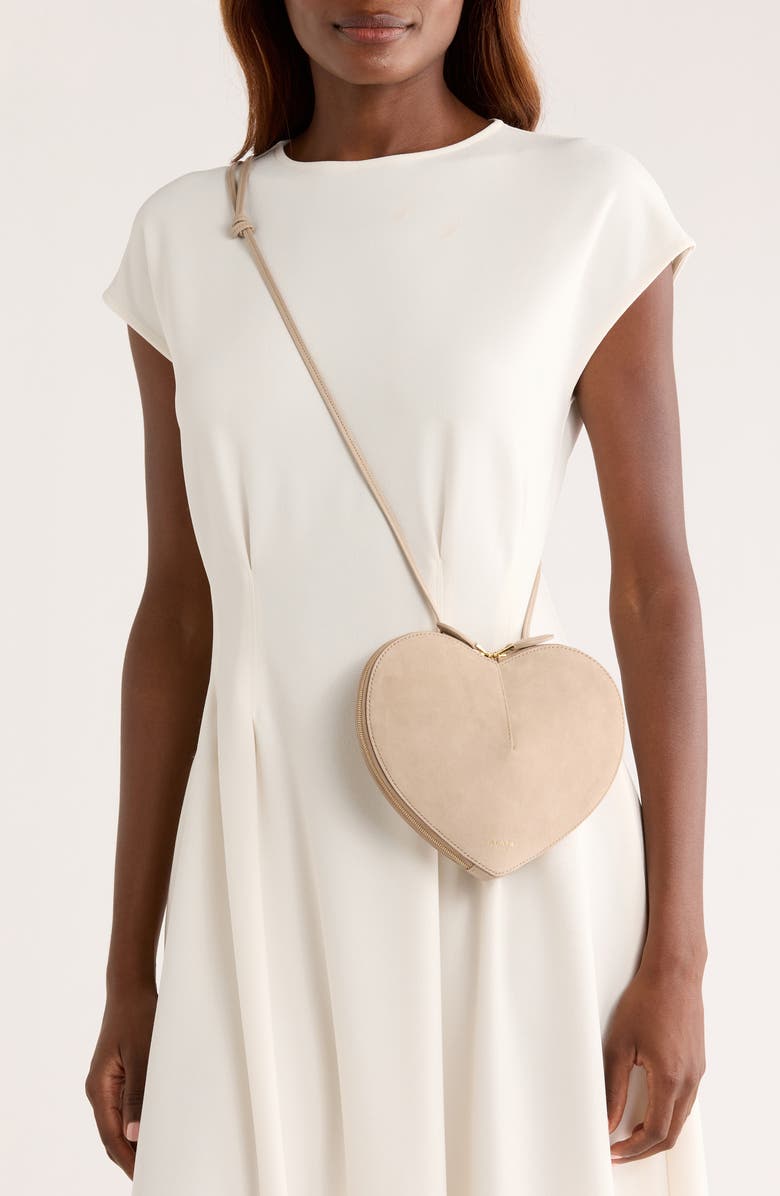 Alaïa Le Coeur Suede Crossbody Bag, Alternate, color, Grege