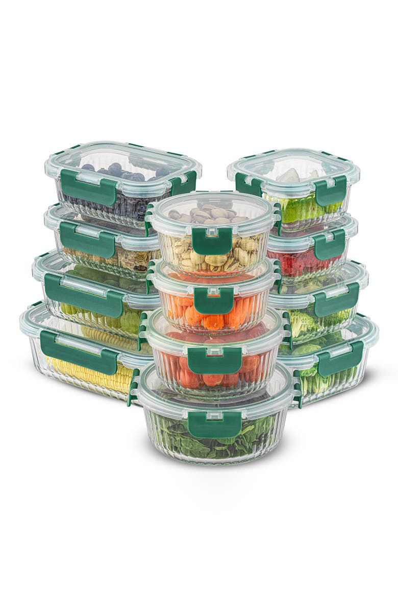 JoyJolt 24-Piece Glass Food Storage Containers with Airtight Lids, Alternate, color, Green