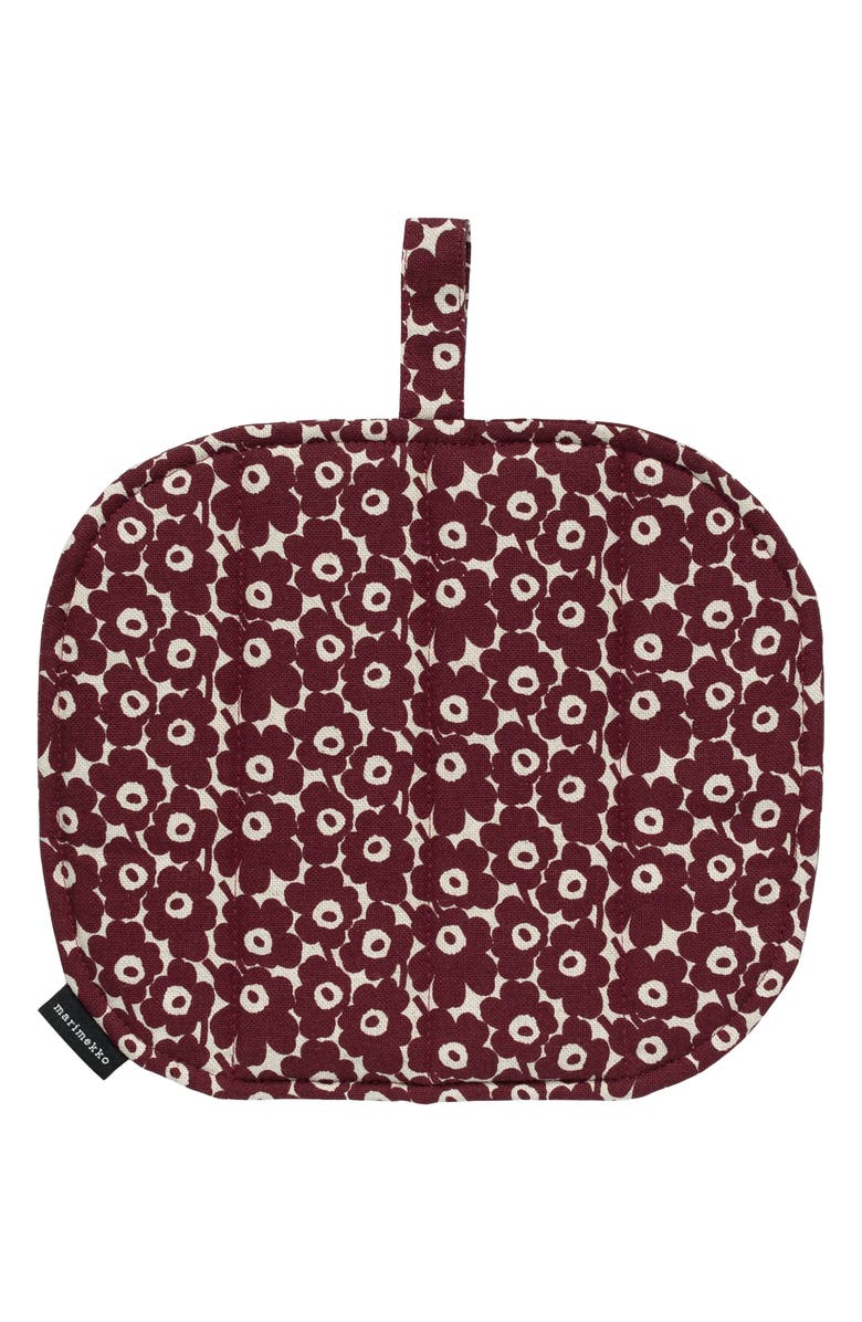 Marimekko Pikkuinen Unikko Floral Kettle Holder, Main, color, Linen Burgundy