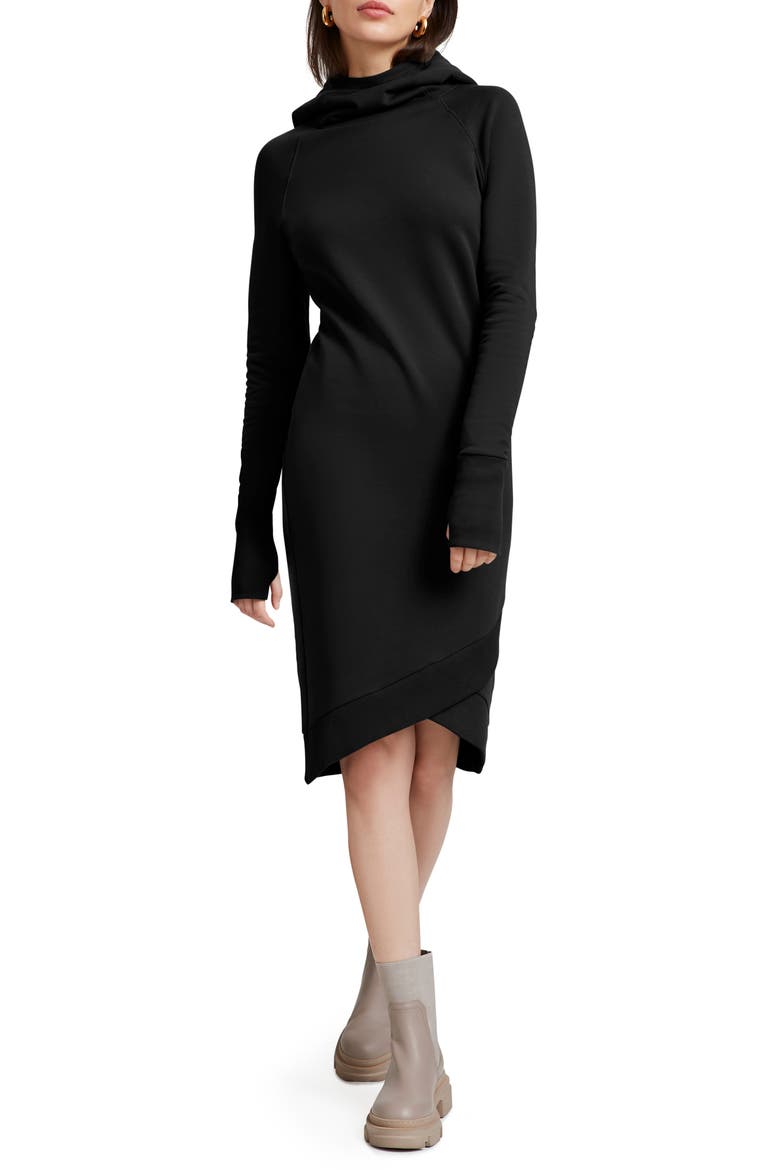 Walker Long Sleeve Hooded Sweatshirt Dress, Main, color, BLACK
