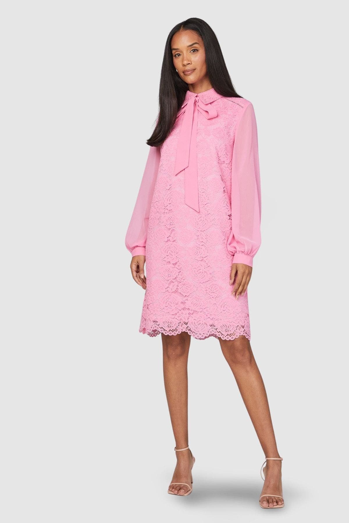 Lace Tie Neck Shift Dress - image 3