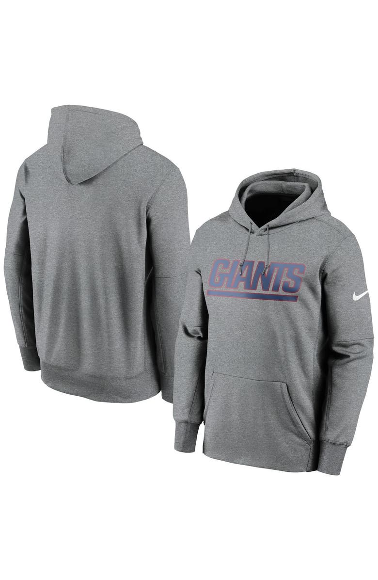 Nike Men's Nike Heathered Charcoal New York Giants Wordmark Therma Performance Pullover Hoodie, Alternate, color, 