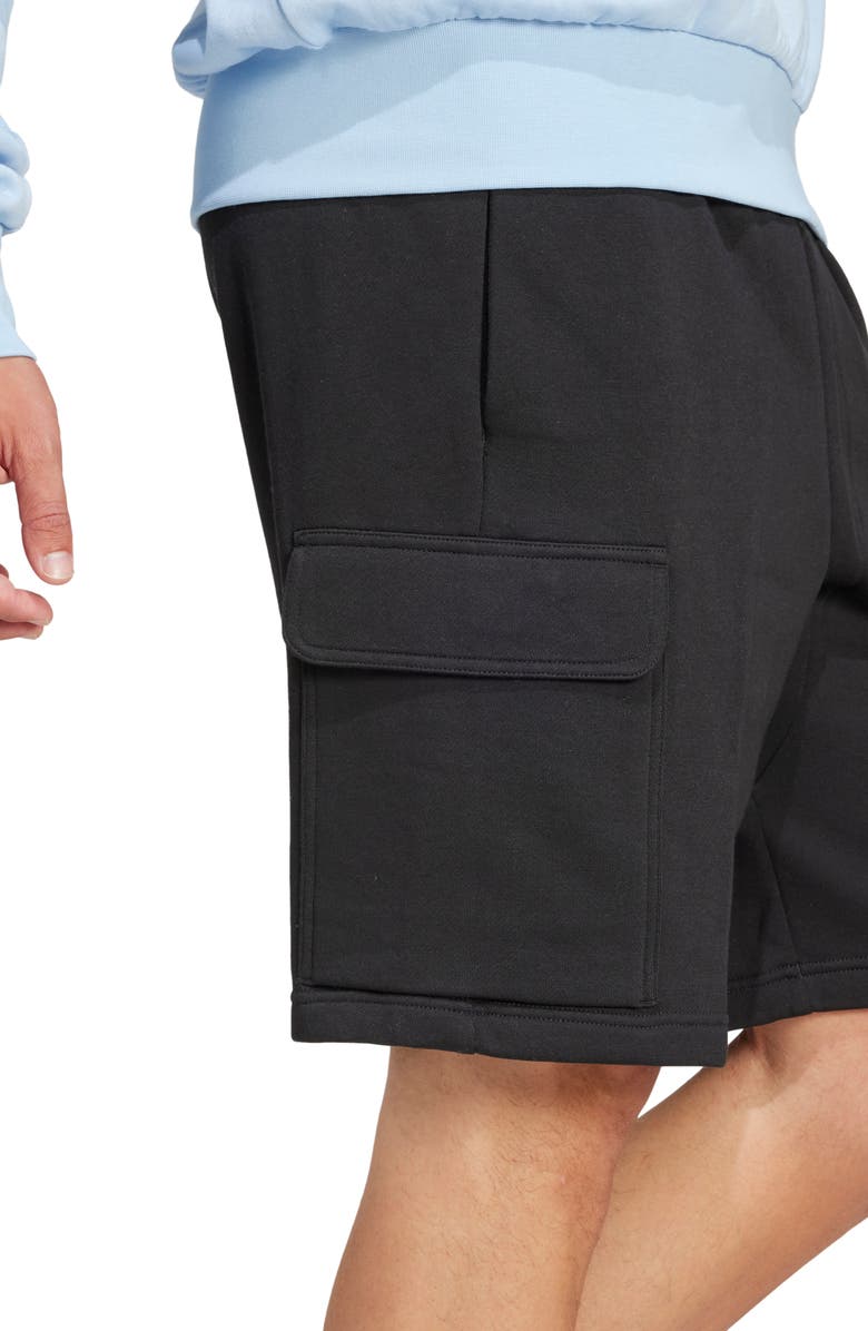 adidas Essentials Feelcozy Fleece Cargo Shorts, Alternate, color, Black/ White