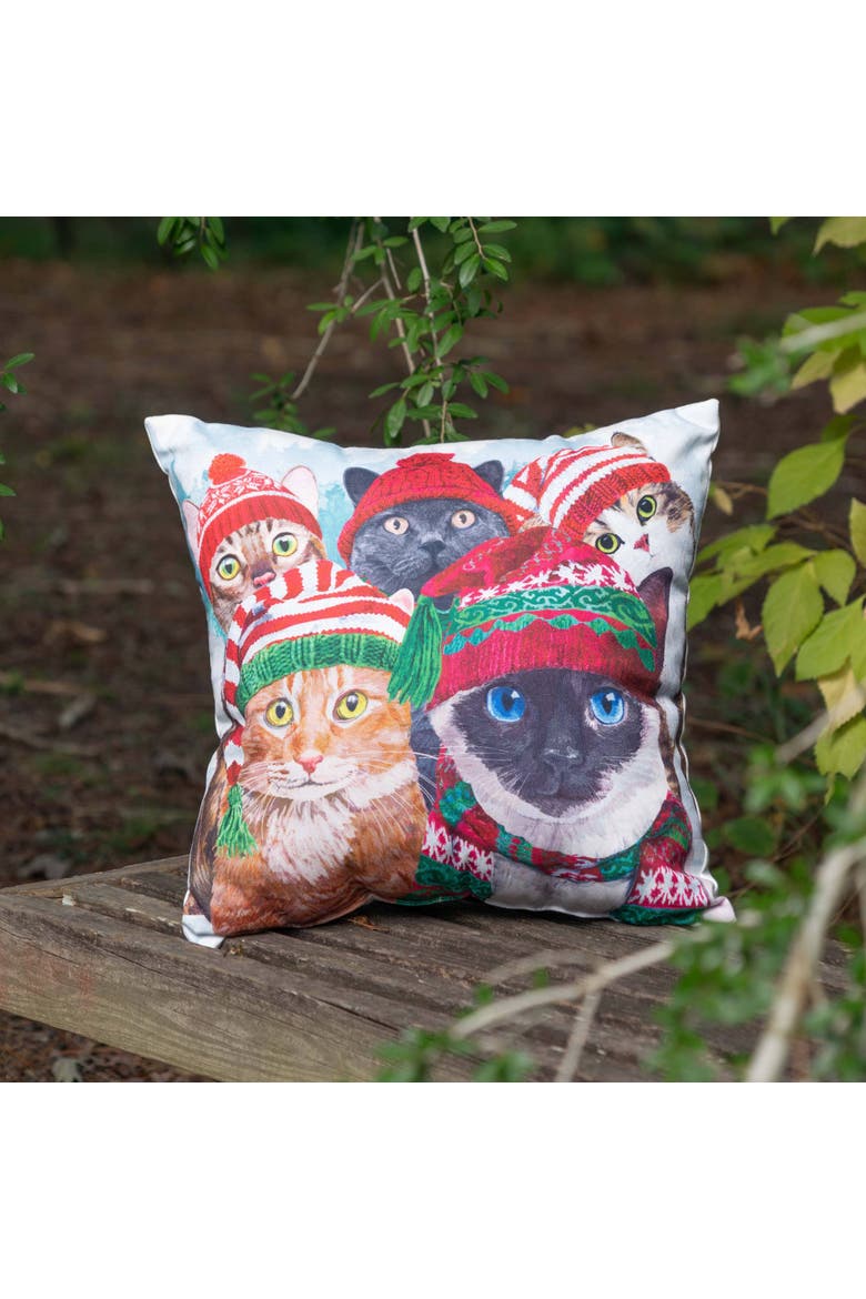 Winter Cats In Knitted Holiday Hats Christmas Throw Pillow 18" x 18", Alternate, color, Red