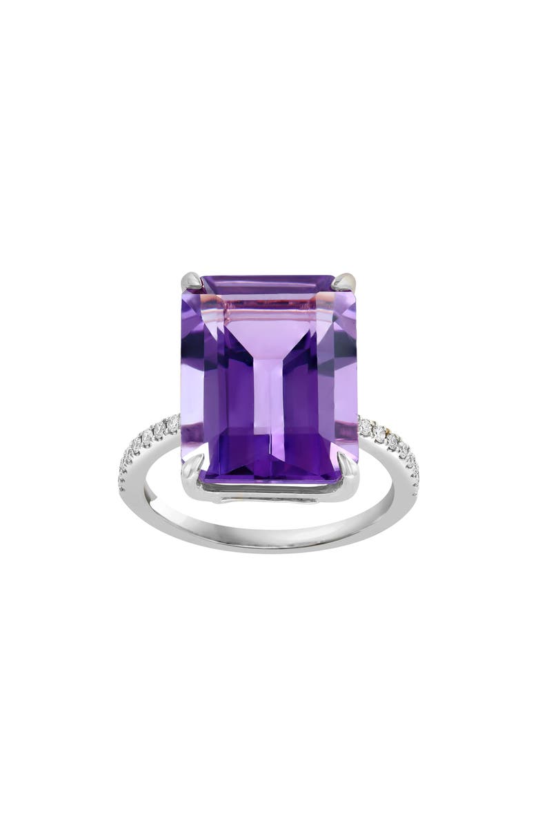 EFFY Sterling Silver Emerald Cut Amethyst & White Sapphire Ring, Alternate, color, 400