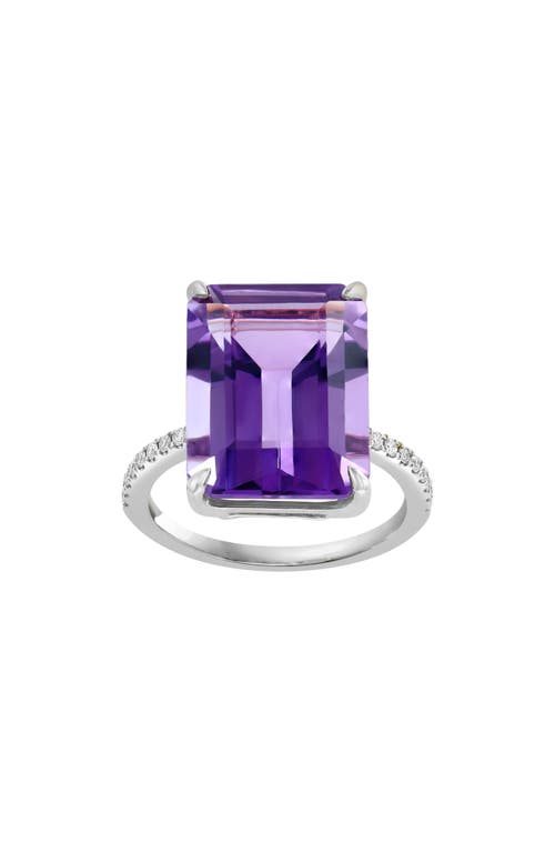 Effy Sterling Silver Emerald Cut Amethyst & White Sapphire Ring In 400
