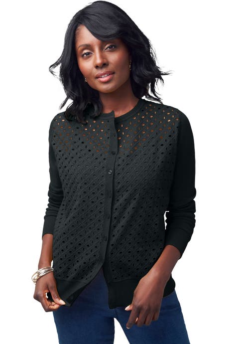 Fine Gauge Eyelet Cardigan (Plus Available)